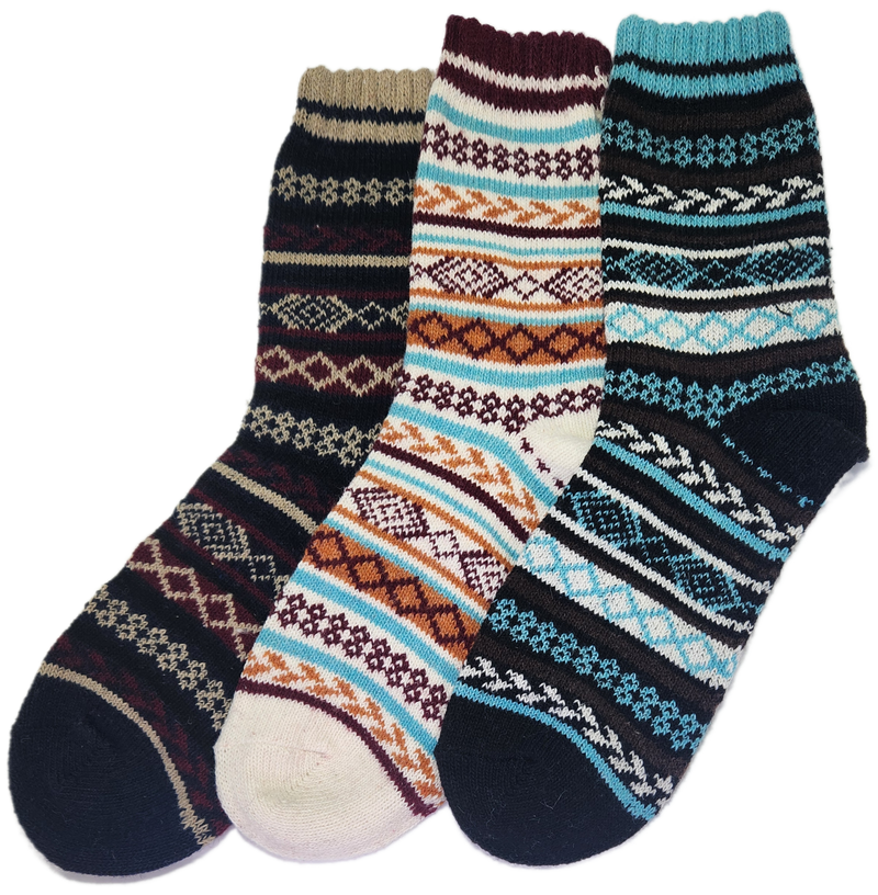 VERA TUCCI LUXURY MEN'S NORDIC PATTERN 3 PACK BLUE, WHITE, BLACK WINTER SOCK RMD2403-33 MULTI 3 PACK