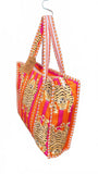 Hand made Vera Tucci Patterned Indian Cotton Zip Closure Tote Bag 17x17 Inches