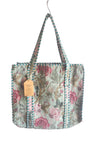 Hand made Vera Tucci Floral Patterned Indian Cotton Zip Closure Tote Bag 17x17 Inches