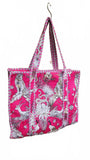 Hand made Vera Tucci Patterned Indian Cotton Zip Closure Tote Bag 17x17 Inches