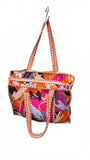 Hand made Vera Tucci Patterned Indian Cotton Zip Closure Tote Bag 17x17 Inches