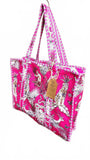 Hand made Vera Tucci Patterned Indian Cotton Zip Closure Tote Bag 17x17 Inches