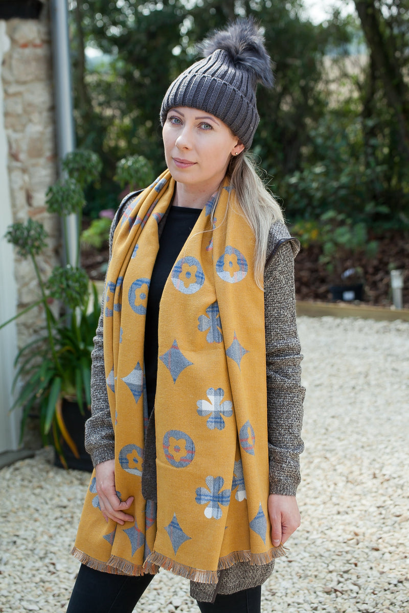 Scarves LOUISE TRENDY CARD PATTERN CHECK SCARF RMD2007001 - Vera Tucci OriginalsAccessories MUSTARD