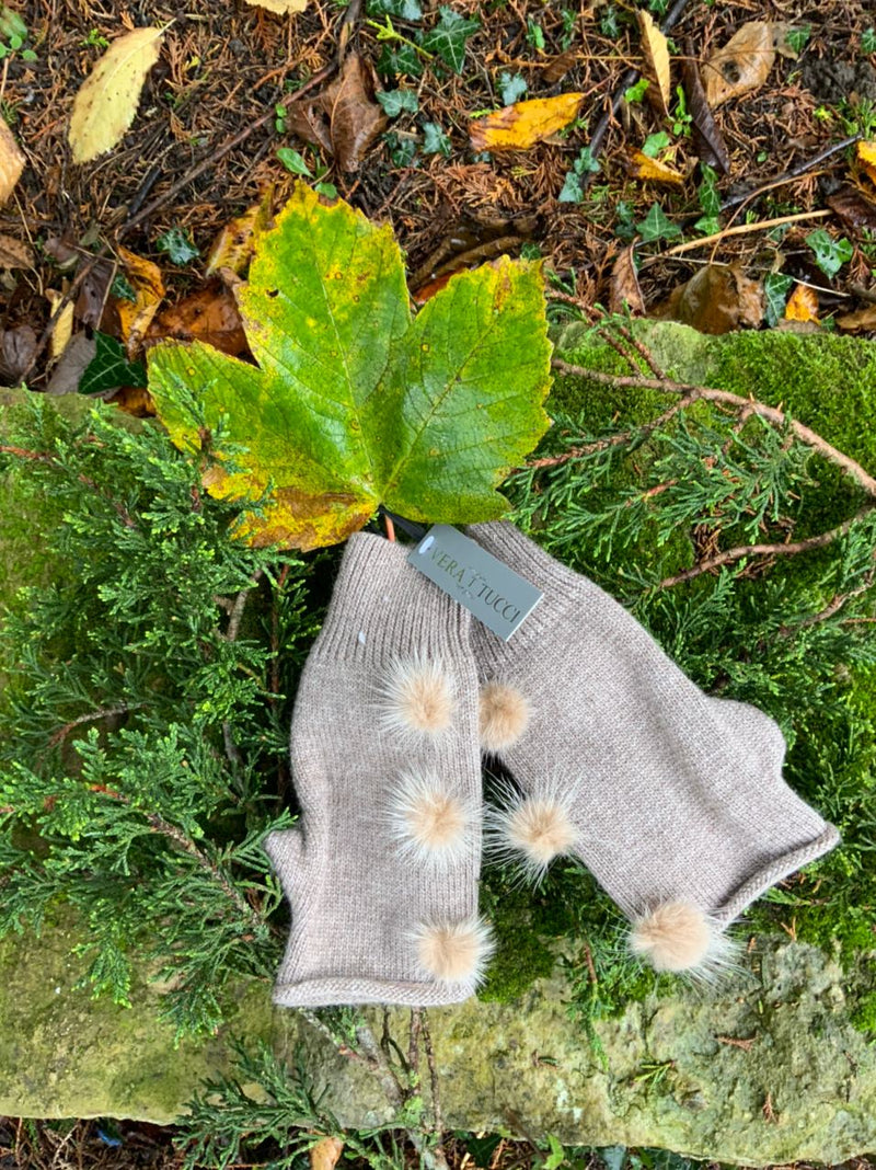Gloves Regina Fingerless Mittens with pompom - G21 - Vera Tucci OriginalsAccessories