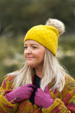 Hat Pearly Glister Cable Faux Pom Pom Hat HL20-F23 - Vera Tucci OriginalsAccessories MUSTARD