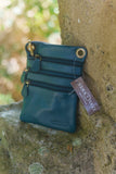 Leather Bag FIFI- MULTI ZIP SMALL POUCH BAG - Vera Tucci OriginalsBags PLAIN TEAL