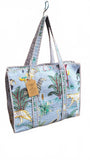 Hand made Vera Tucci Patterned Indian Cotton Zip Closure Tote Bag 17x17 Inches