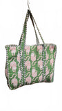 Hand made Vera Tucci Patterned Indian Cotton Zip Closure Tote Bag 17x17 Inches