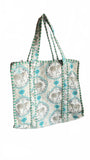 Hand made Vera Tucci Patterned Indian Cotton Zip Closure Tote Bag 17x17 Inches