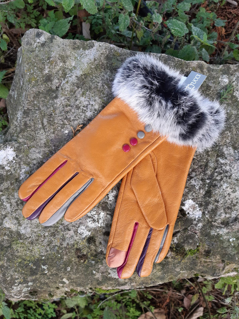 Gloves Verity Leather Fur Trim Gloves - G02 - Vera Tucci OriginalsAccessories