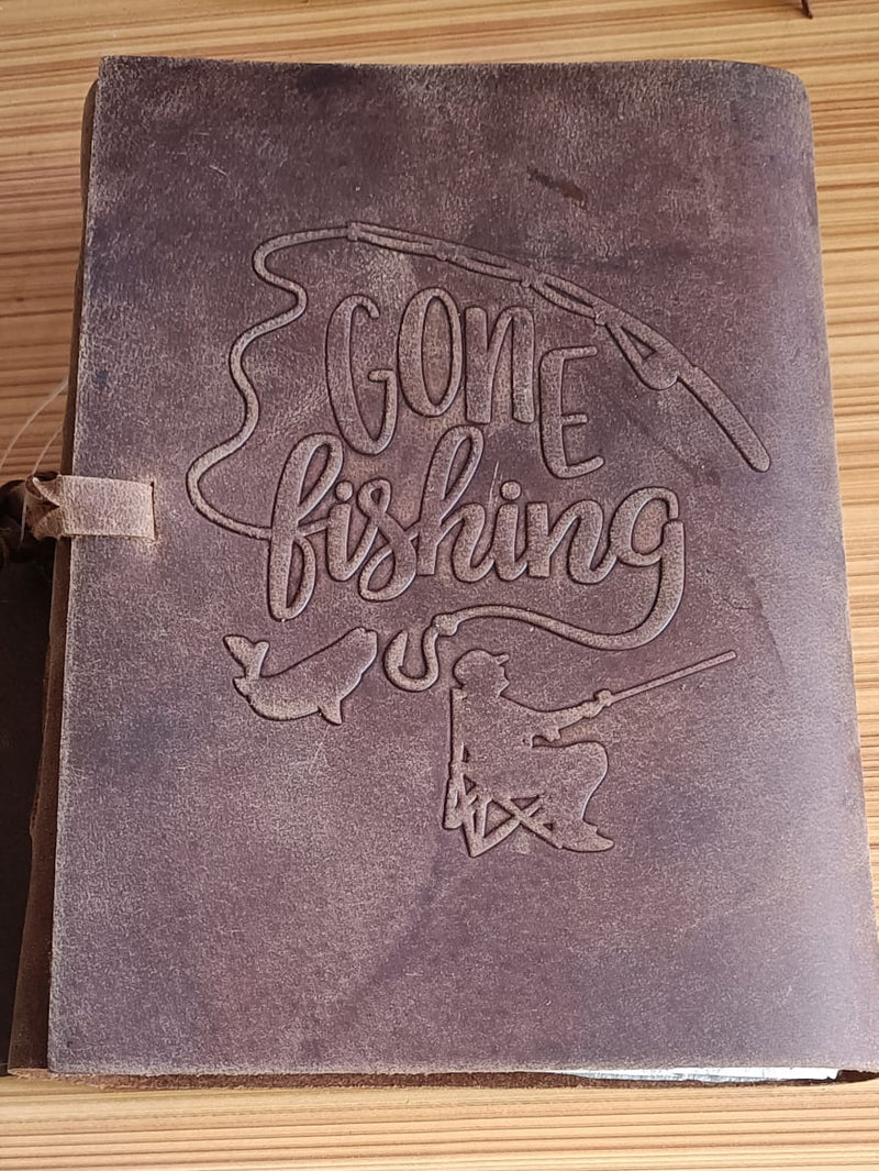 Journal Small Leather Bound Journal Gone Fishing Design - Vera Tucci OriginalsVera Tucci Originals