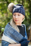 Hat SIRI (Hat) - Sparkly Leopard Pom Pom Hat (has matching glove) (Faux fur pom) - Vera Tucci OriginalsAccessories NAVY