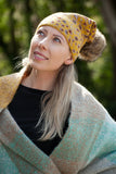 Hat SIRI (Hat) - Sparkly Leopard Pom Pom Hat (has matching glove) (Faux fur pom) - Vera Tucci OriginalsAccessories MUSTARD