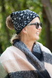 Hat SIRI (Hat) - Sparkly Leopard Pom Pom Hat (has matching glove) (Faux fur pom) - Vera Tucci OriginalsAccessories BLACK