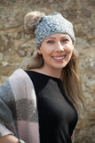 Hat SIRI (Hat) - Sparkly Leopard Pom Pom Hat (has matching glove) (Faux fur pom) - Vera Tucci OriginalsAccessories LIGHT GREY