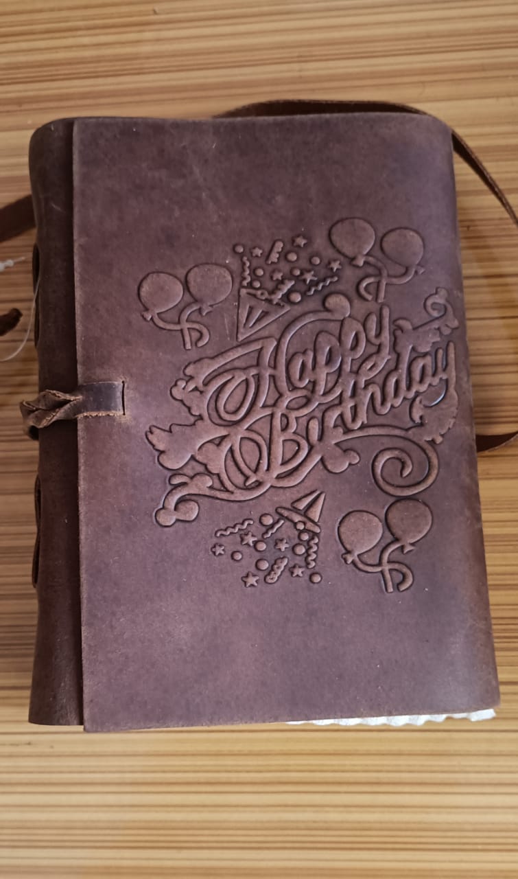 Small Leather Bound Journal Happy Birthday Design